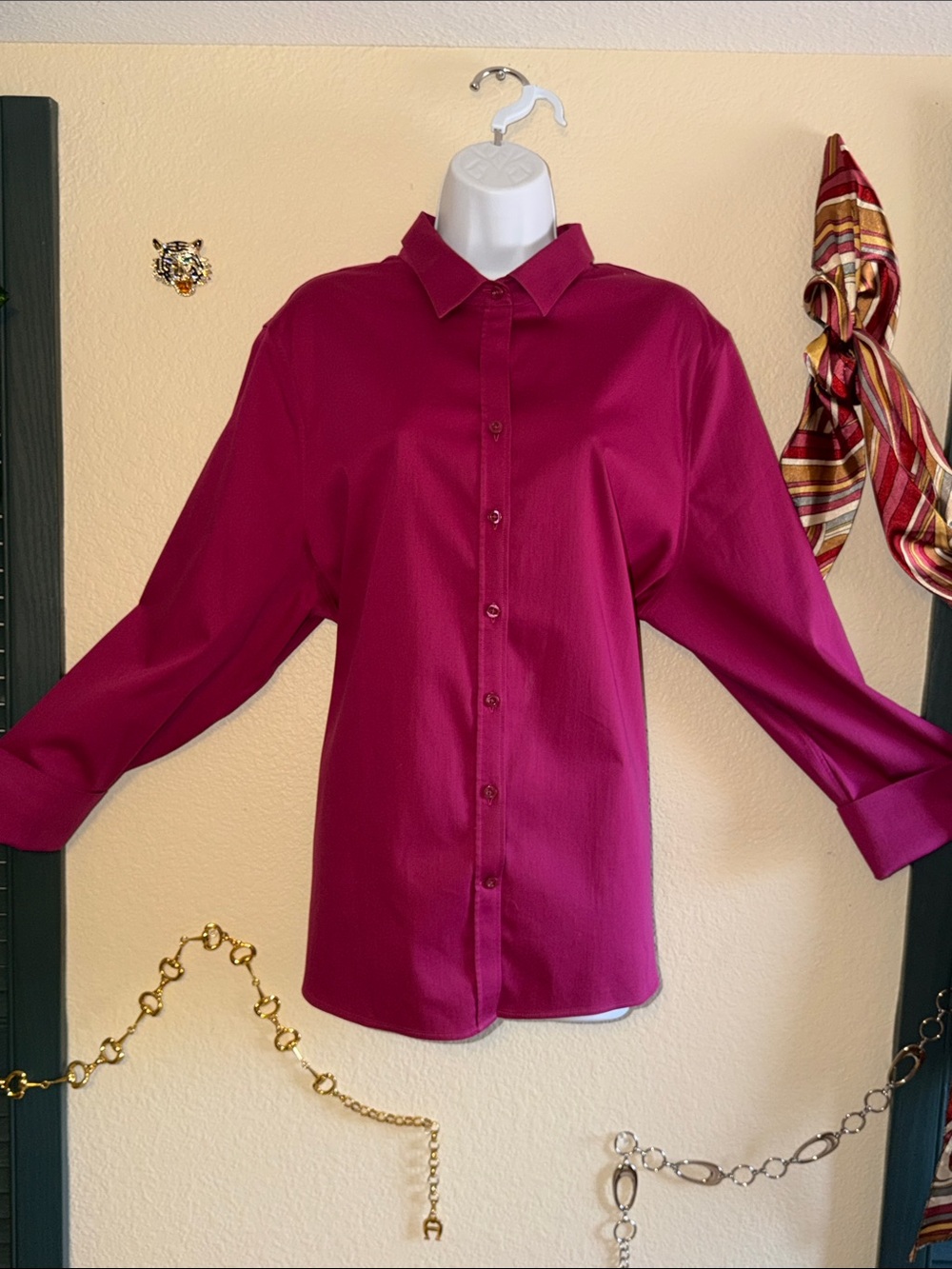 Chico's Rich Berry Button-Down Shirt New Blouse 4 20 Plus Size No Iron Stretch
